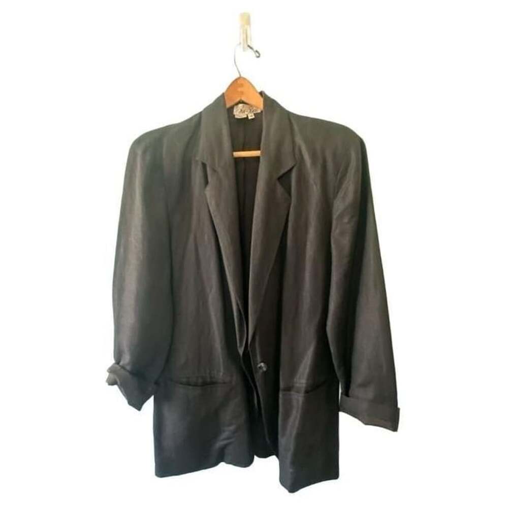 Vintage Bill Blass Black Linen Rayon Blazer Jacket Size 12